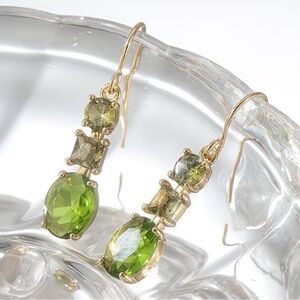 Green Crystal Fishhook Earrings